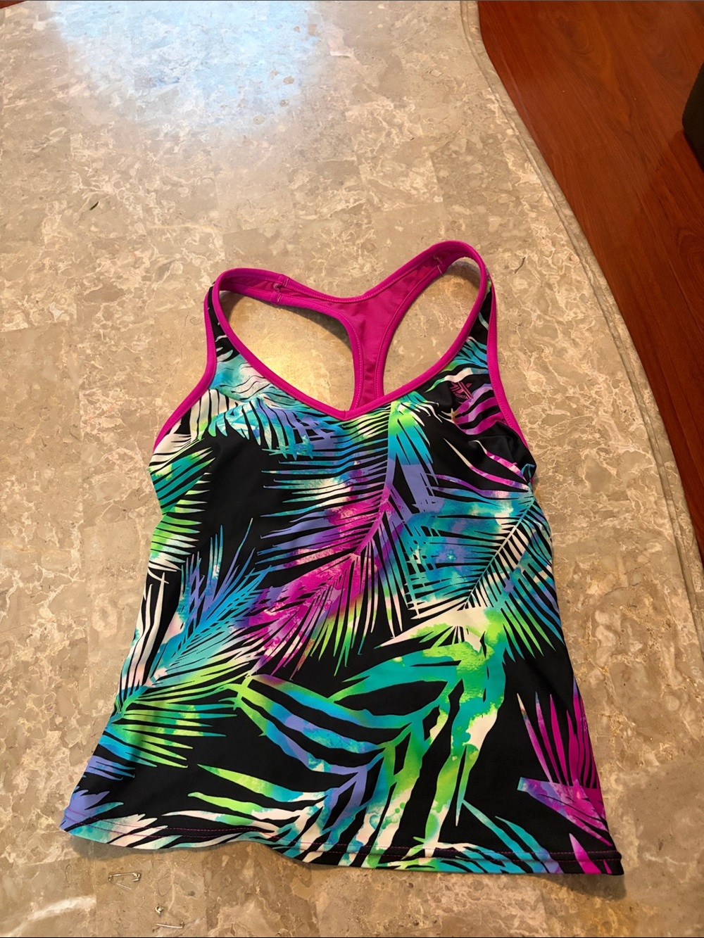 Tropical Palm Print swim top - Neon Multi